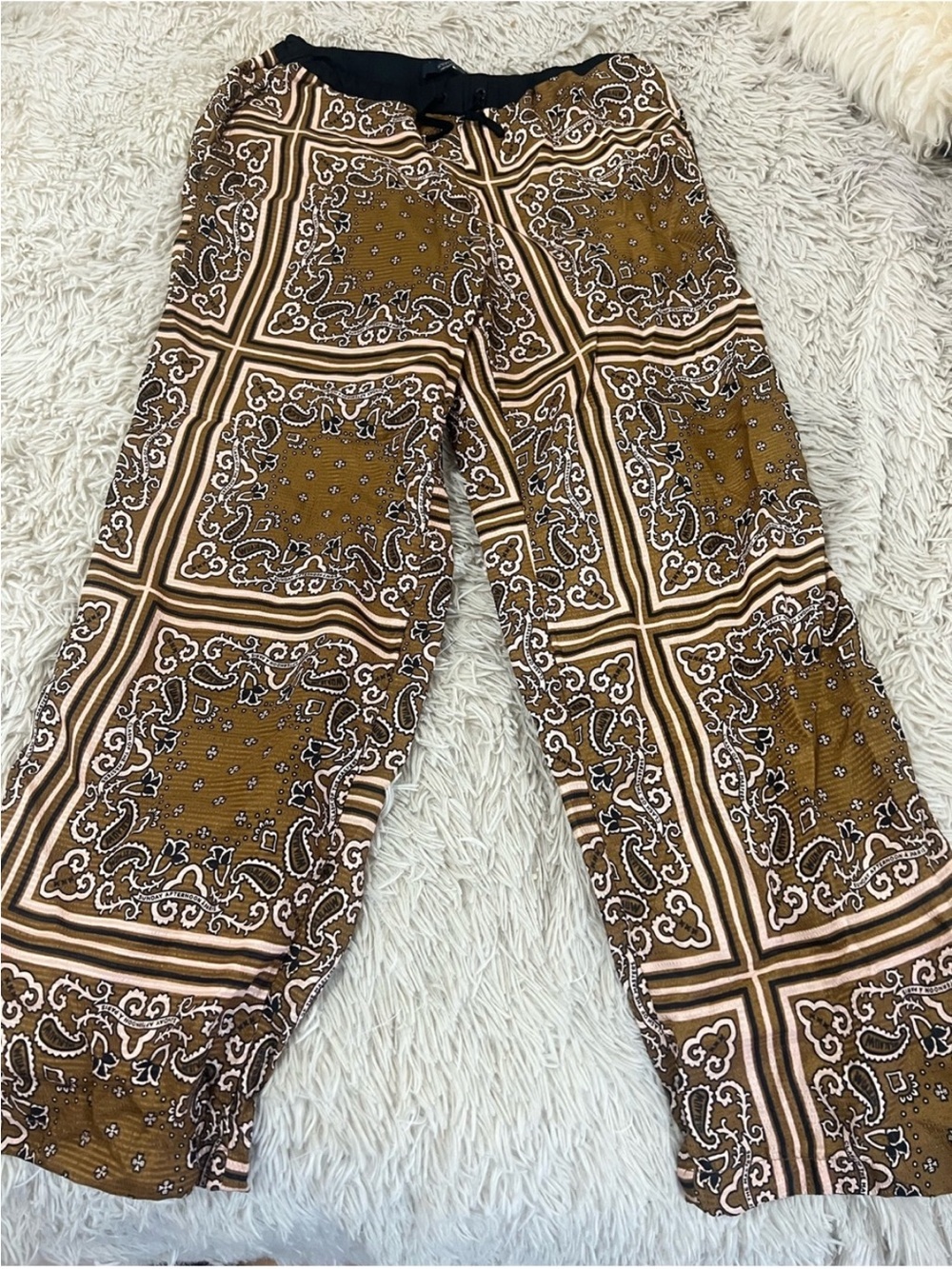 Women's Wide-Leg Bandana Print Pants - Brown